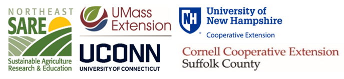 An image showing the logos for Northeast SARE, UMass Extension, UConn, University of New Hampshire Cooperative Extension, and Cornell Cooperative Extension Suffolk County