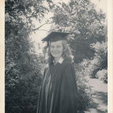 Alice Wysocki, graduation day 1948, member of the first class of the newly-renamed University of Massachusetts.