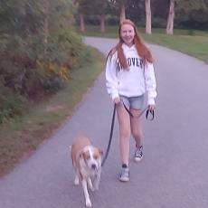 Walk Across America with 4-H -Allie walks dog Lucy