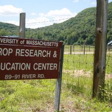 Welcome sign for South Deerfield Crop & Animal Research and Edcuation Center