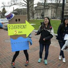 Imaginative signage draws interest to different pedestrian traffic patterns