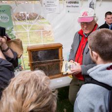 Rick Intres, Beekeeper, Ashfield displays live observation hive