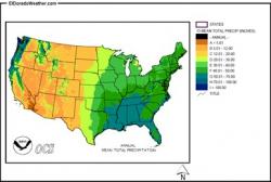 Figura 1. Precipitación anual para los Estados Unidos continentales. (Fuente - hipervínculo - https://www.eldoradoweather.com/ )