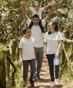 family on a walk outside