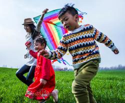 kids flying a kite