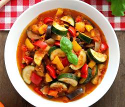 garden ratatouille in white bowl