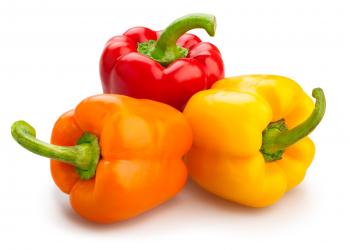 red, orange and yellow bell peppers