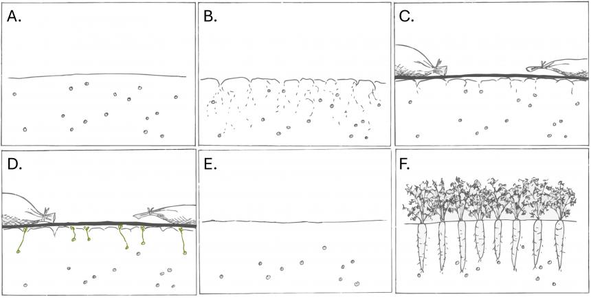 Illustration of tarping when used with the stale seedbed technique.